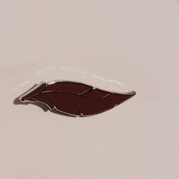 FEATHER lapel pin or tie pin red tiny  silver tone unisex gender neutral - Picture 3 of 5